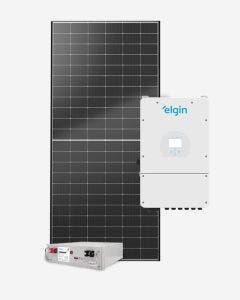 Kit Energia Solar 5,27kWp 585W 5KW-HYB-US 220V Cerâmico Elgin (c/ 1 Bateria de Lítio) (c/ String Box)