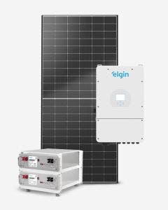 Kit Energia Solar 5,27kWp 585W 5KW-HYB-US 220V Fibrocimento Metal (c/ 2 Baterias de Lítio + Rack) (c/ String Box)